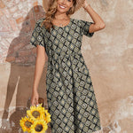 Zeagoo Womens Midi Dress Short Sleeve A-Line Cotton Linen Dress