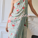 Floral Print Halter Neck Sleeveless Elegant Tassel Maxi Dress