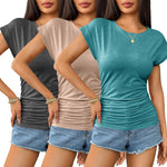 Zeagoo Womens T Shirts Cap Sleeve Ruched Tops Tee Blouse