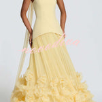 Serafina Strapless Back Lace-up Handcrafted Floral Appliqués Pleated Hem Gown Maxi Dress