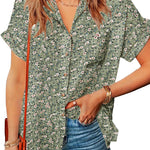 Zeagoo Linen Shirts Cotton Short Sleeve V Neck Collared Blouses