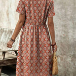 Zeagoo Womens Midi Dress Short Sleeve A-Line Cotton Linen Dress