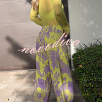 Free Moment Animal Print Metal Ring Design Pocket Wide Leg Pants