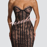Jaya Floral Lace Contrast Structural Detail Back Lace-up Strapless Slit Mini Dress
