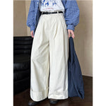 Cuffed Wide-leg Cotton High-rise Straight-leg Trousers