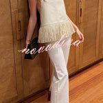 Stylish Halter Neck Sleeveless Leather Tassel Loose Top