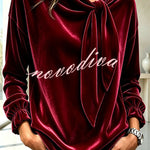 Celeste Velvet Flowing Blouse with Bow Detail