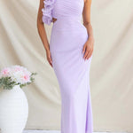 Fashionable Mesh Sleeveless One-shoulder Waist-revealing Maxi Dress
