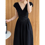 French Waist Halter V-neck Pleated Dress