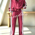 Lucienne Polka Dot Striped Star Print Zipper High Neck Pocket Sporty Jacket