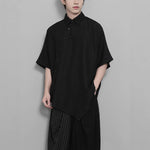 Dark Jacquard Retro Irregular Hem Short-sleeved Shirt