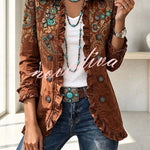 Stylish and Unique Printed Ruffle Trim Button-down Long Sleeve  Jacket