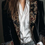 Léontine | Fitted Black Baroque Print Blazer