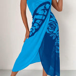 Fashionable Color-blocked Butterfly Print Resort Cover-up Midi Dress