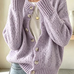 Atmospheric Mixed Color Knit Colorful Dots Button Up Long Sleeve Cardigan