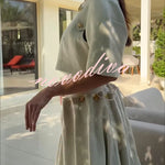 Custom Look Linen Blend Unique Metal Pattern Buttons Slit Half Sleeve Crop Jacket