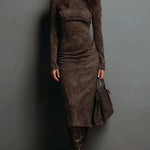 Lorena™ | Long Brown Midi Dress