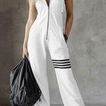 Stylish Hooded Sleeveless Lace Zipper Casual Sports Jumpsuit