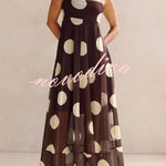 Polka Dot Print Mesh Spaghetti Strap Square Neck Vacation Maxi Dress