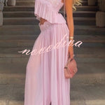 Dreamy Crinkle Chiffon Lace Trim Tank and High Rise Loose Lantern Pants Set