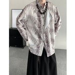Retro Jacquard Stitching Stand Collar Ink Print Shirt