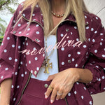 Kadence Polka Dot Zipper Lapel High Neck Drawstring Hem Sporty Jacket