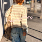 Xander Knit Color-block Stripes Wide Neck Long Sleeve Pocket Relaxed Sweater