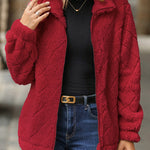 Zipper Plaid Fleece Pockets Women's Coat Cardigan