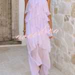 Solid Color Chiffon Halter Neck Elegant Ruffle Maxi Dress