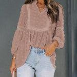 Zeagoo Zeagoo Women's Chiffon Blouses Lantern Long Sleeve V Neck Flowy Babydoll Boho Tops Pom Pom Shirts