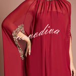 My Dearest Chiffon Sequin Trim High Neck Batwing Cutout Sleeve Cape Maxi Dress