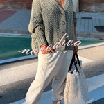 Hestia Knitted Texture Solid Color Button Long Sleeve Relaxed Cardigan