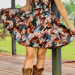Fashionable Horse Print Square Neck Sleeveless Elegant Slim-fit Mini Dress