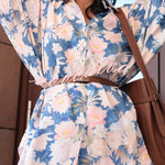 Botanical Print Collared Long-sleeved Loose-fitting Shirt and Elastic Waist Casual Shorts Set