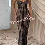 Sian Floral Lace Contrast Structural Detail Back Lace-up Strapless Slit Maxi Dress