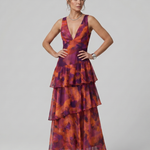 Gala | Deep V Sleeveless Painterly Pattern Midi Dress