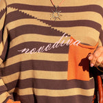 Xander Knit Color-block Stripes Wide Neck Long Sleeve Pocket Relaxed Sweater