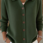 Casual Stylish Knit Solid Color Shirt Neck Button Up Long Sleeve Cardigan