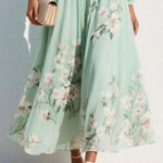 Floral Print V-neck Long-sleeved Fitted Waist Casual Maxi Dress