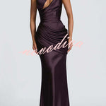 Emina Satin One Shoulder Asymmetrical Neck Cutout Back Lace-up Drape Maxi Dress