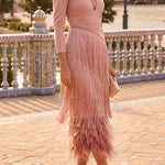 Elegant Night V-Neck Long Sleeve Layered Tassel Hem Maxi Dress
