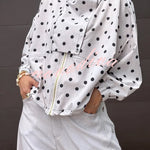 Kadence Polka Dot Zipper Lapel High Neck Drawstring Hem Sporty Jacket