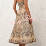 Luna Linen Blend Paisley Print Twist Back Smocked Pocket Slip Midi Dress