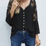 Zeagoo Lace Boho Blouses Crochet Flowy Bell Sleeve Button Down Casual T Shirts