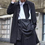 Mid-length Loose Blazer with Split Collar and Diagonal Zipper