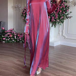 A-Line Long Sleeves Pleated Solid Color Tied Waist Zipper Round-Neck Maxi Dresses