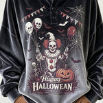 Spooky Season Velvet Long Sleeve Halloween Shirt with Buttons