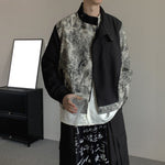 Spliced Stand Collar Ink Painting Jacquard Loose Jacket