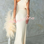 Fashionable Mesh Sleeveless One-shoulder Waist-revealing Maxi Dress