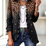 Stylish and Unique Printed Ruffle Trim Button-down Long Sleeve  Jacket